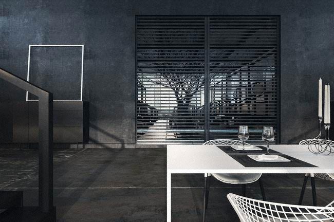 黑白世界的西餐厅桌椅装修效果图